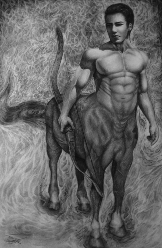 Early graphite artwork by Alireza Hemadani, centaur figure, pencil on paper