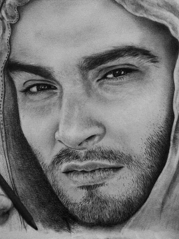 Early graphite portrait by Alireza Hemadani, male portrait study, pencil on paper